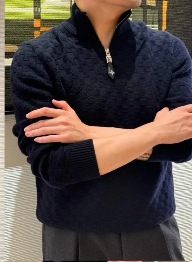Louis Vuitton/Louis Vuitton checkerboard half-zip turtleneck sweater